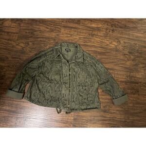 Express Women’s Snakeskin Print Cropped Jacket Green Large